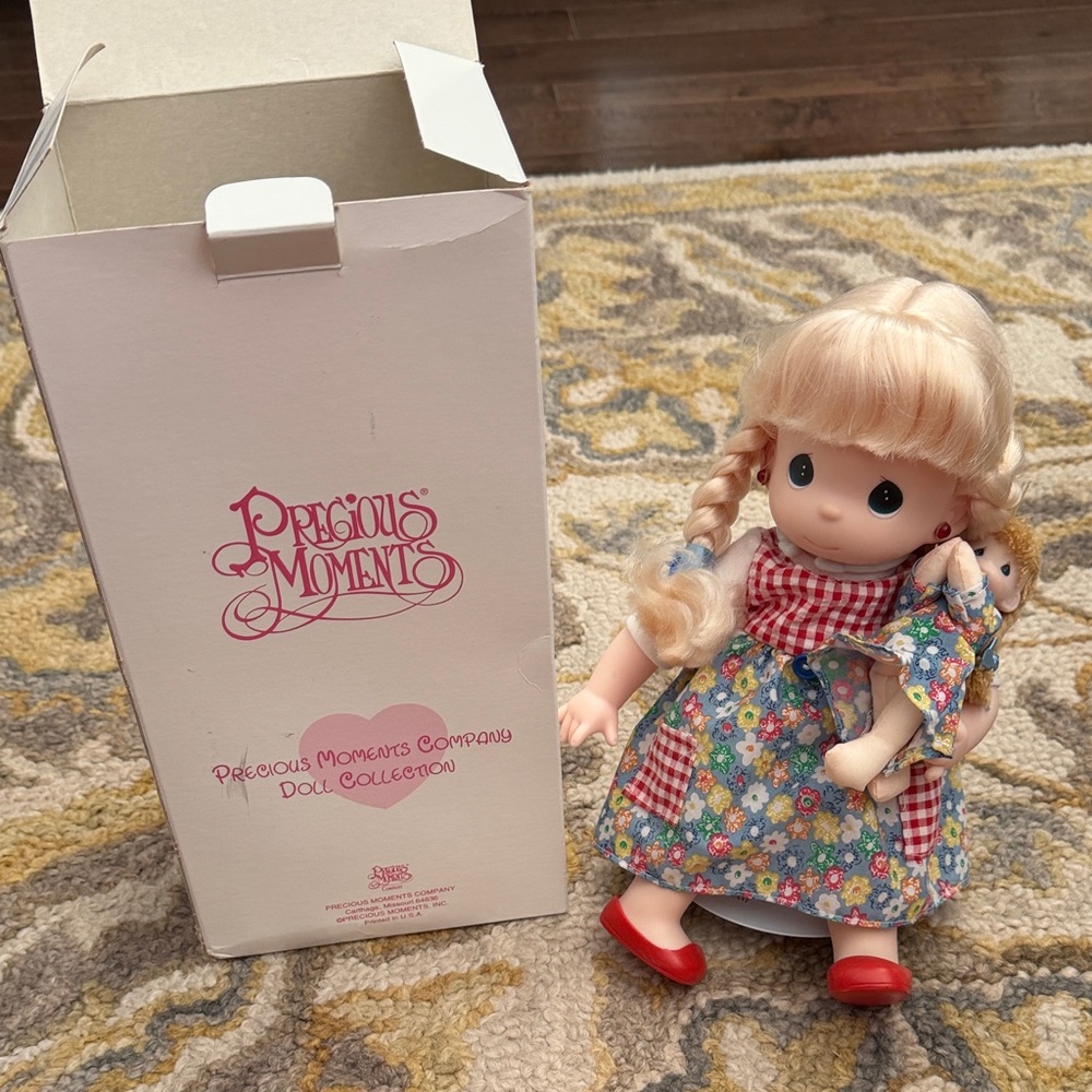 Precious Moments July Blonde Doll with Red and Blue Outfit